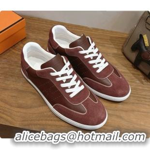 Popular Style Hermes Match Sneakers in Suede and Calfskin H080603 Dark Brown 2026