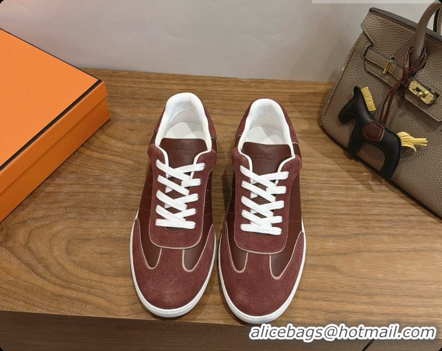 Popular Style Hermes Match Sneakers in Suede and Calfskin H080603 Dark Brown 2026