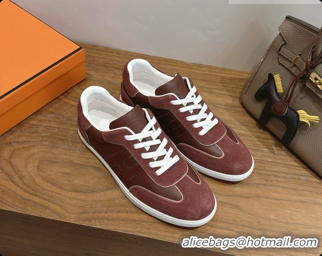 Popular Style Hermes Match Sneakers in Suede and Calfskin H080603 Dark Brown 2026