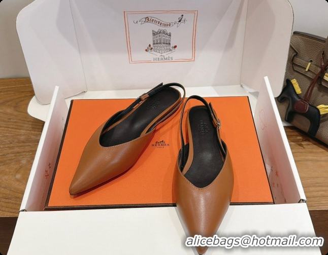 Good Product Hermes Nicoletta Slingback in Brown Leather 6080617 2026