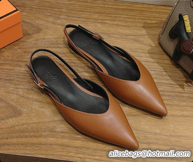 Good Product Hermes Nicoletta Slingback in Brown Leather 6080617 2026