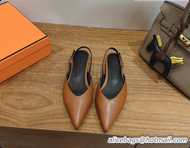 Good Product Hermes Nicoletta Slingback in Brown Leather 6080617 2026
