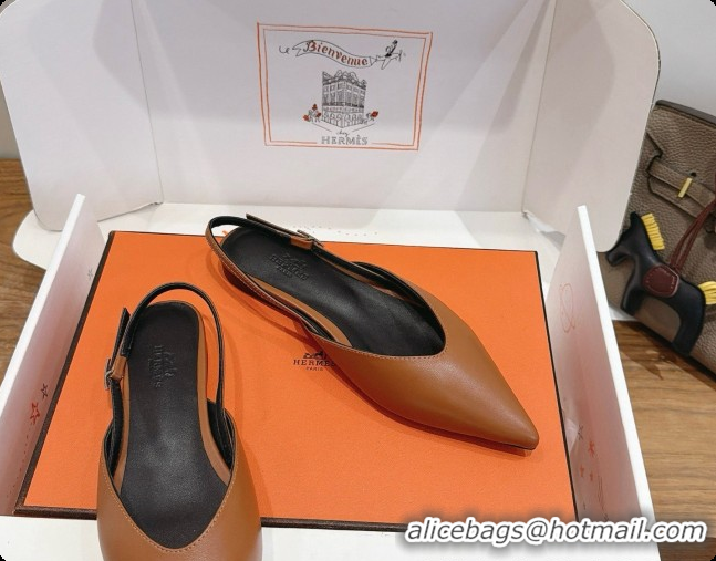 Good Product Hermes Nicoletta Slingback in Brown Leather 6080617 2026