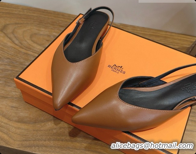 Good Product Hermes Nicoletta Slingback in Brown Leather 6080617 2026