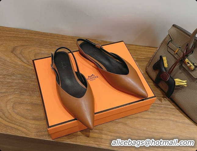 Good Product Hermes Nicoletta Slingback in Brown Leather 6080617 2026