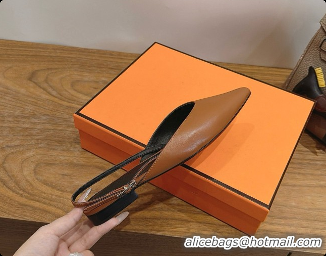 Good Product Hermes Nicoletta Slingback in Brown Leather 6080617 2026