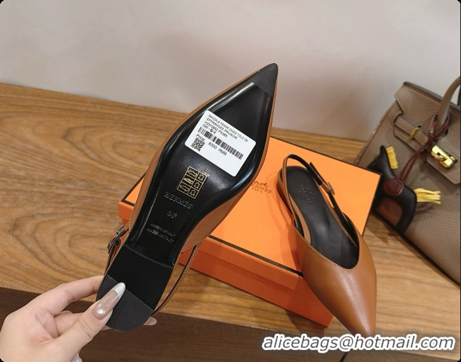Good Product Hermes Nicoletta Slingback in Brown Leather 6080617 2026