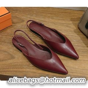 Top Grade Hermes Nicoletta Slingback in Burgundy Leather 6080620 2026