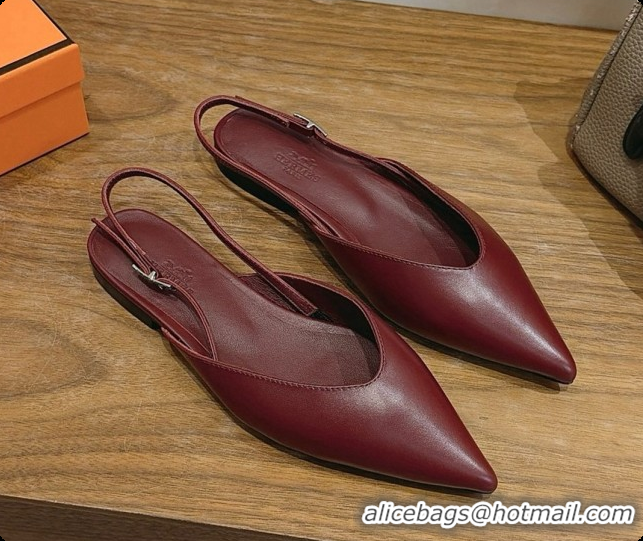 Top Grade Hermes Nicoletta Slingback in Burgundy Leather 6080620 2026