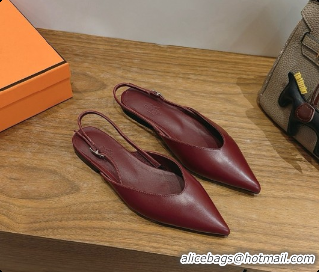 Top Grade Hermes Nicoletta Slingback in Burgundy Leather 6080620 2026