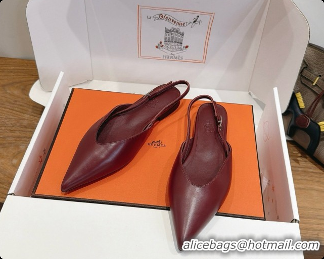 Top Grade Hermes Nicoletta Slingback in Burgundy Leather 6080620 2026