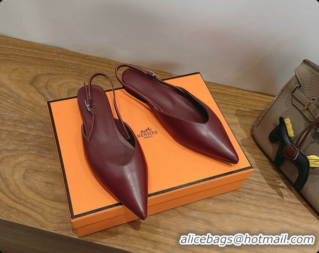Top Grade Hermes Nicoletta Slingback in Burgundy Leather 6080620 2026