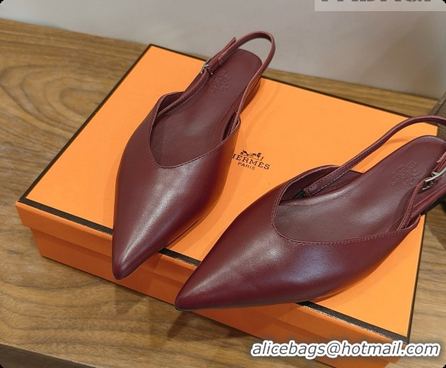 Top Grade Hermes Nicoletta Slingback in Burgundy Leather 6080620 2026