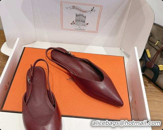 Top Grade Hermes Nicoletta Slingback in Burgundy Leather 6080620 2026