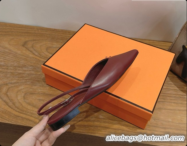 Top Grade Hermes Nicoletta Slingback in Burgundy Leather 6080620 2026