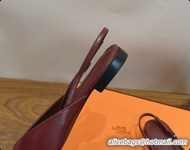Top Grade Hermes Nicoletta Slingback in Burgundy Leather 6080620 2026
