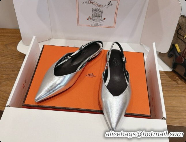 Original Cheap Hermes Nicoletta Slingback in Silver Leather 6080621 2026