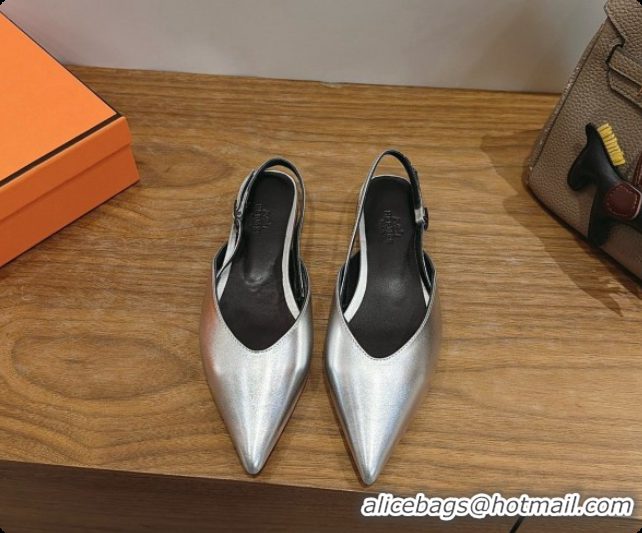 Original Cheap Hermes Nicoletta Slingback in Silver Leather 6080621 2026