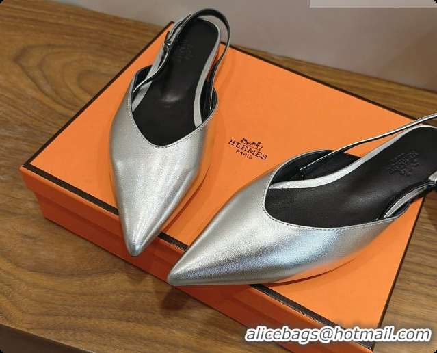 Original Cheap Hermes Nicoletta Slingback in Silver Leather 6080621 2026
