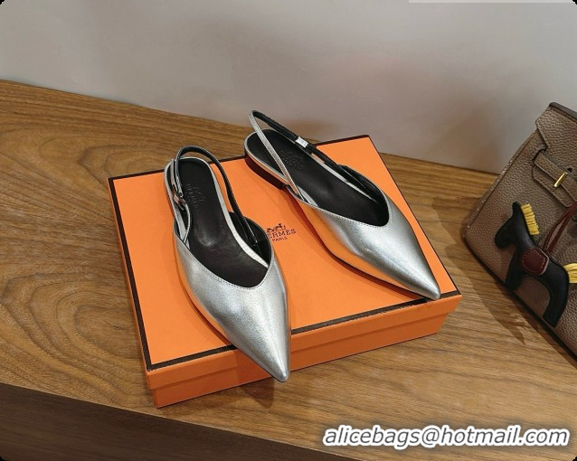 Original Cheap Hermes Nicoletta Slingback in Silver Leather 6080621 2026