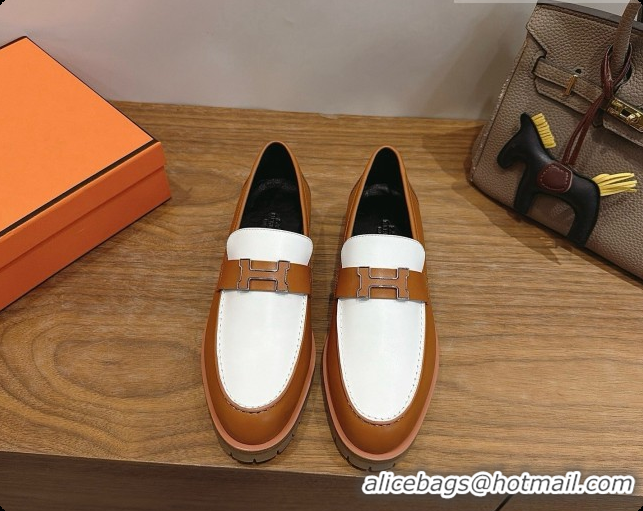 Hot Style Hermes Faubourg Loafer in Calfskin H080622 Brown/White 2026