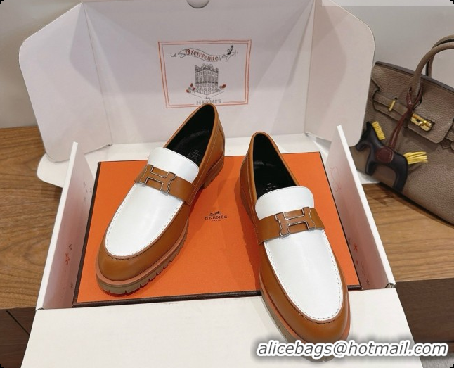Hot Style Hermes Faubourg Loafer in Calfskin H080622 Brown/White 2026