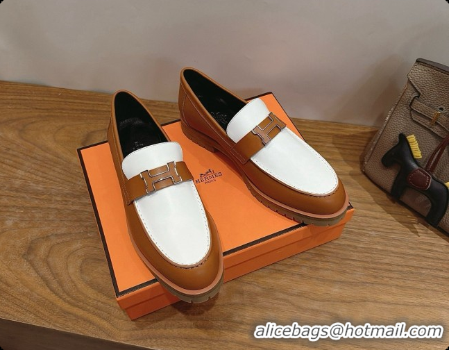 Hot Style Hermes Faubourg Loafer in Calfskin H080622 Brown/White 2026