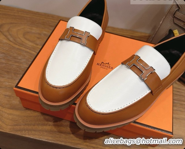 Hot Style Hermes Faubourg Loafer in Calfskin H080622 Brown/White 2026