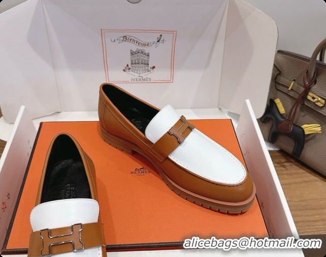 Hot Style Hermes Faubourg Loafer in Calfskin H080622 Brown/White 2026