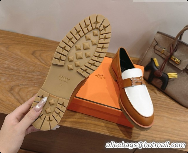 Hot Style Hermes Faubourg Loafer in Calfskin H080622 Brown/White 2026