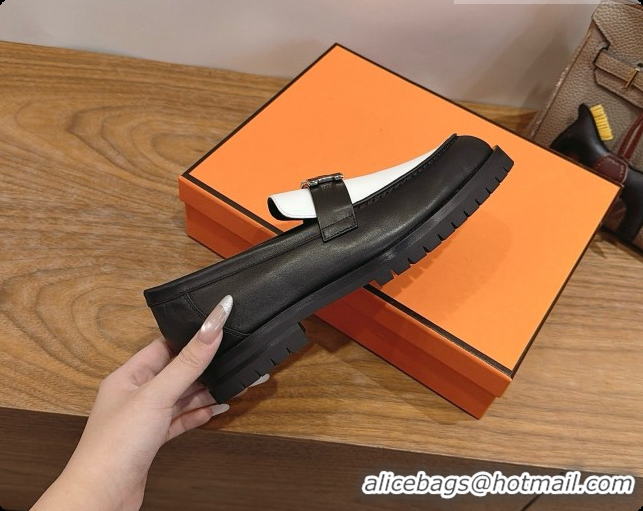 Good Product Hermes Faubourg Loafer in Calfskin H080623 Black/White 2026