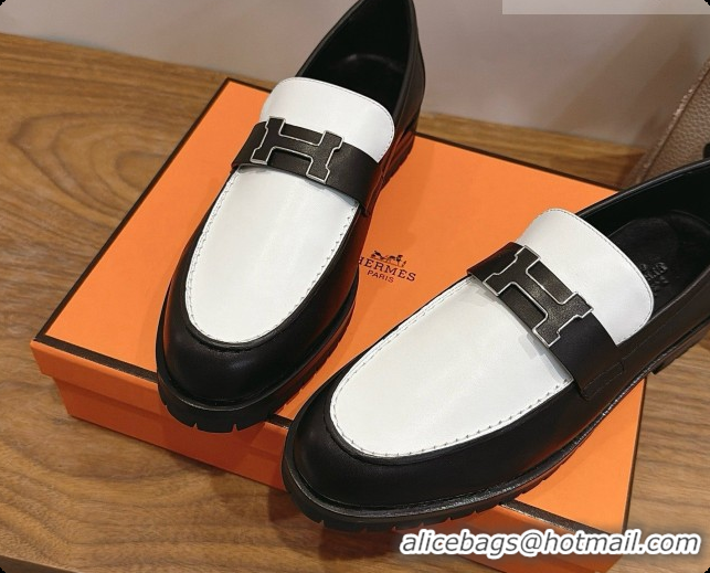 Good Product Hermes Faubourg Loafer in Calfskin H080623 Black/White 2026