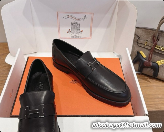Sophisticated Hermes Faubourg Loafer in Calfskin H080626 All Black 2026
