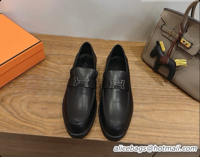 Sophisticated Hermes Faubourg Loafer in Calfskin H080626 All Black 2026