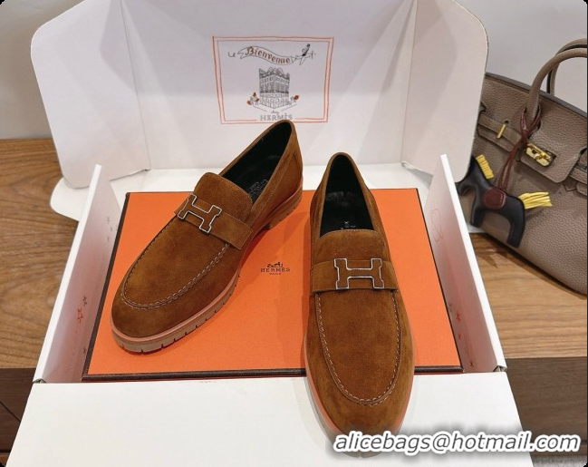 Luxury Hermes Faubourg Loafer in Suede H080629 Brown 2026