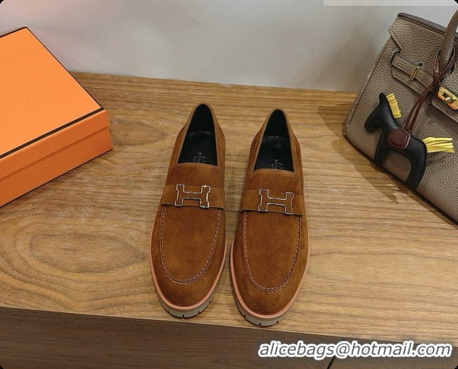 Luxury Hermes Faubourg Loafer in Suede H080629 Brown 2026