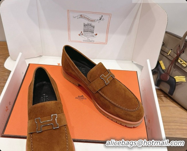Luxury Hermes Faubourg Loafer in Suede H080629 Brown 2026