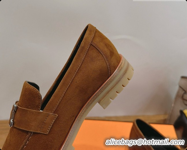 Luxury Hermes Faubourg Loafer in Suede H080629 Brown 2026