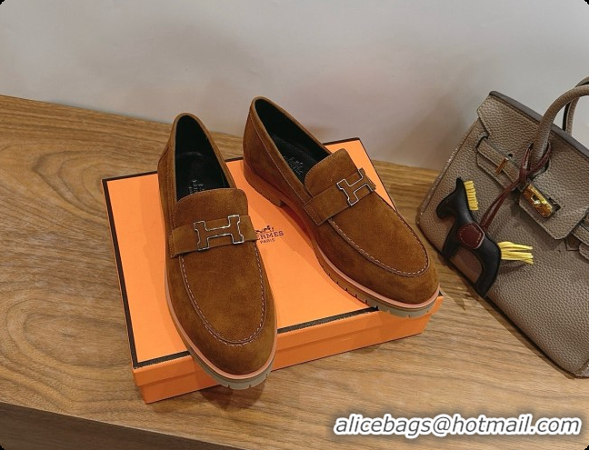 Luxury Hermes Faubourg Loafer in Suede H080629 Brown 2026