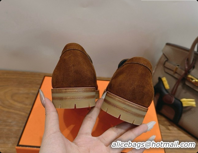 Luxury Hermes Faubourg Loafer in Suede H080629 Brown 2026