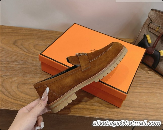 Luxury Hermes Faubourg Loafer in Suede H080629 Brown 2026