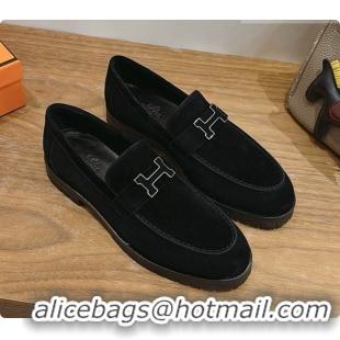 Stylish Hermes Faubourg Loafer in Suede H080630 Black 2026