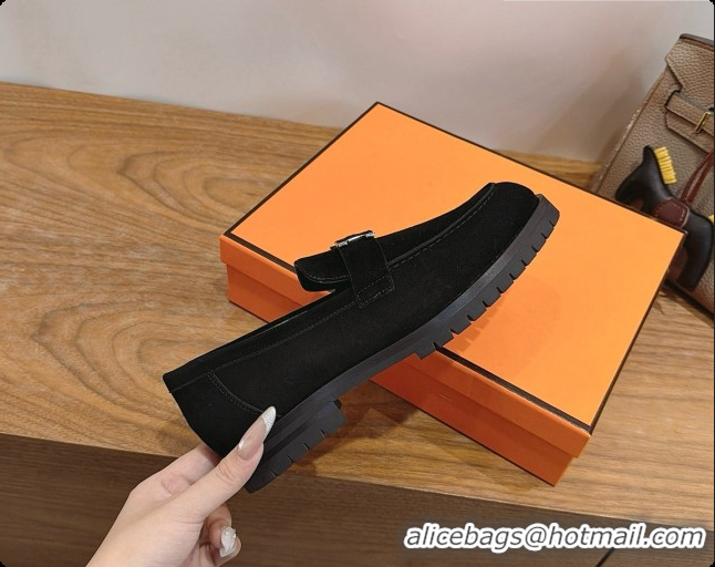 Stylish Hermes Faubourg Loafer in Suede H080630 Black 2026
