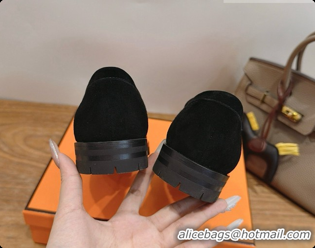 Stylish Hermes Faubourg Loafer in Suede H080630 Black 2026