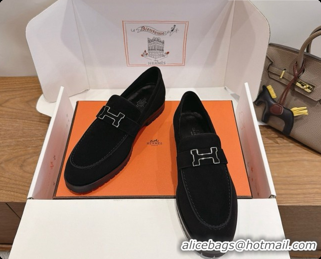 Stylish Hermes Faubourg Loafer in Suede H080630 Black 2026