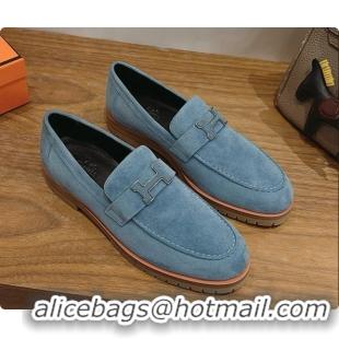 Charming Hermes Faubourg Loafer in Suede H080632 Blue 2026 
