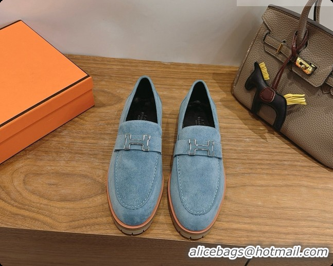 Charming Hermes Faubourg Loafer in Suede H080632 Blue 2026 