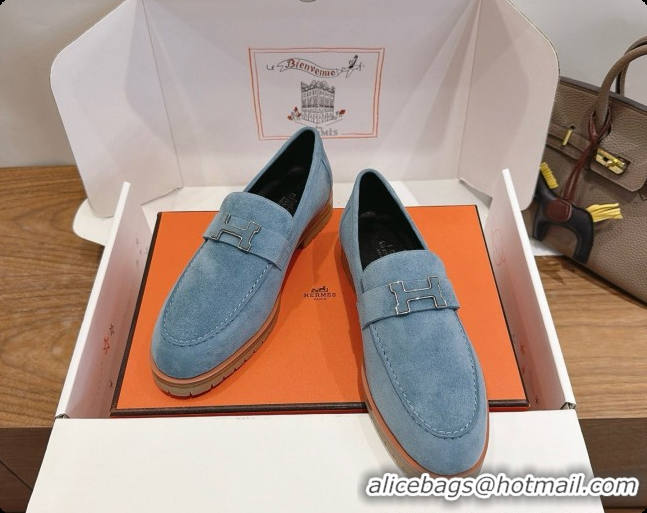 Charming Hermes Faubourg Loafer in Suede H080632 Blue 2026 