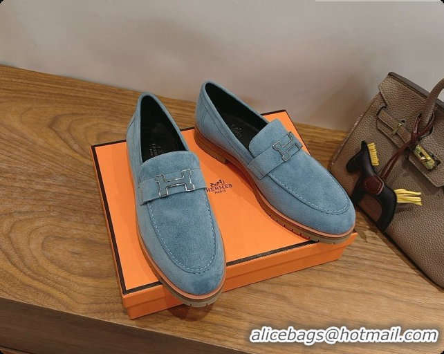 Charming Hermes Faubourg Loafer in Suede H080632 Blue 2026 