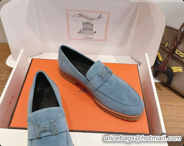 Charming Hermes Faubourg Loafer in Suede H080632 Blue 2026 